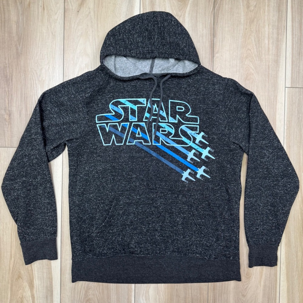 Star Wars Mens Charcoal Grey Marl X-Wing Graphic Hoodie Size Medium